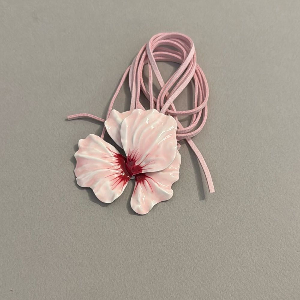Pink Floral Choker Necklace M460 - Picture 2 of 2